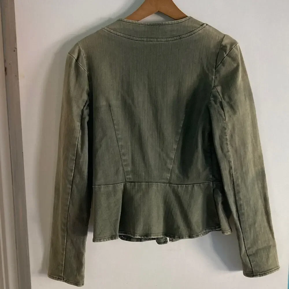 Free People Sz 8 Military Utility Jacket Peplum Cotton Stretch Asymmetrical Zip